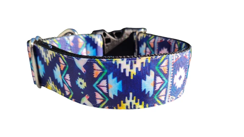 Herbal cat relaxation toy-1.5" Wide Blue Tribal Nylon Dog Collar