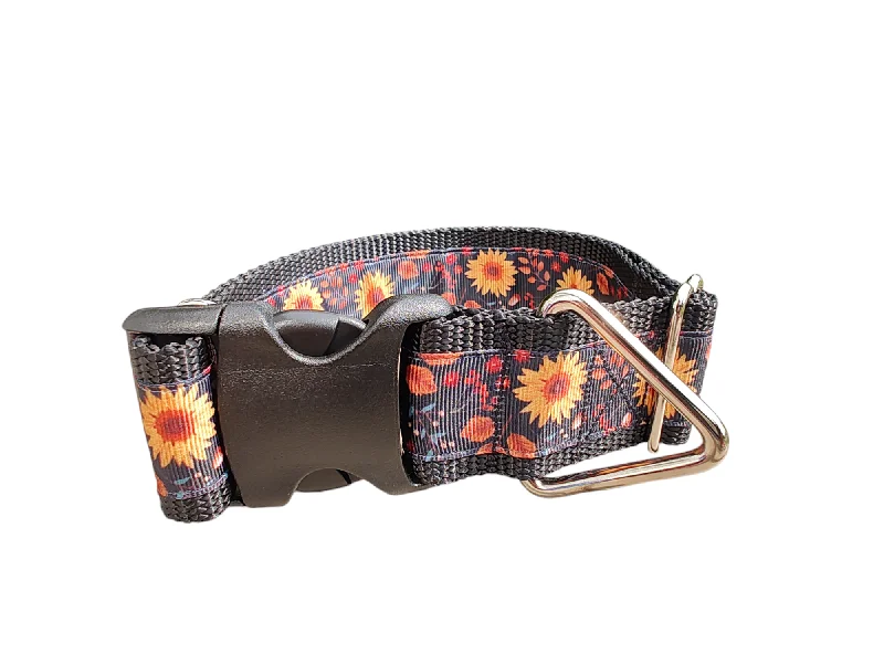 Odor-proof pet bin-1.5" Wide Fall Flowers Nylon Dog Collar