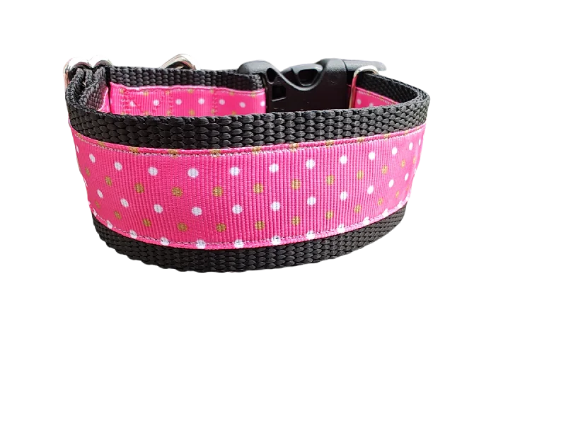 Driftwood aquarium decor-1.5" Wide Pink Polka Dots Nylon Dog Collar