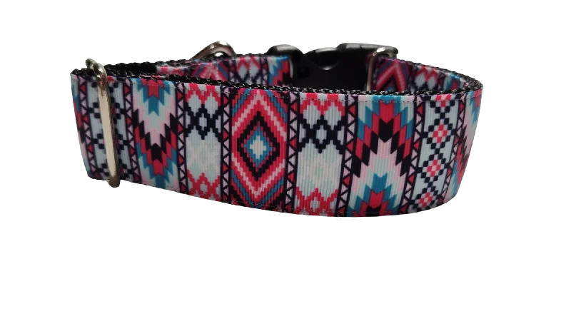 Striped puppy adventure harness-1.5" Wide Pink Tribal Nylon Dog Collar