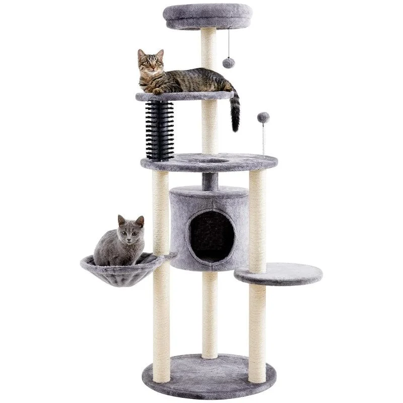 Digging rabbit treat mat-5-Level 60.2" Large Cat Tower with Soft Hammock & Scratch Posts