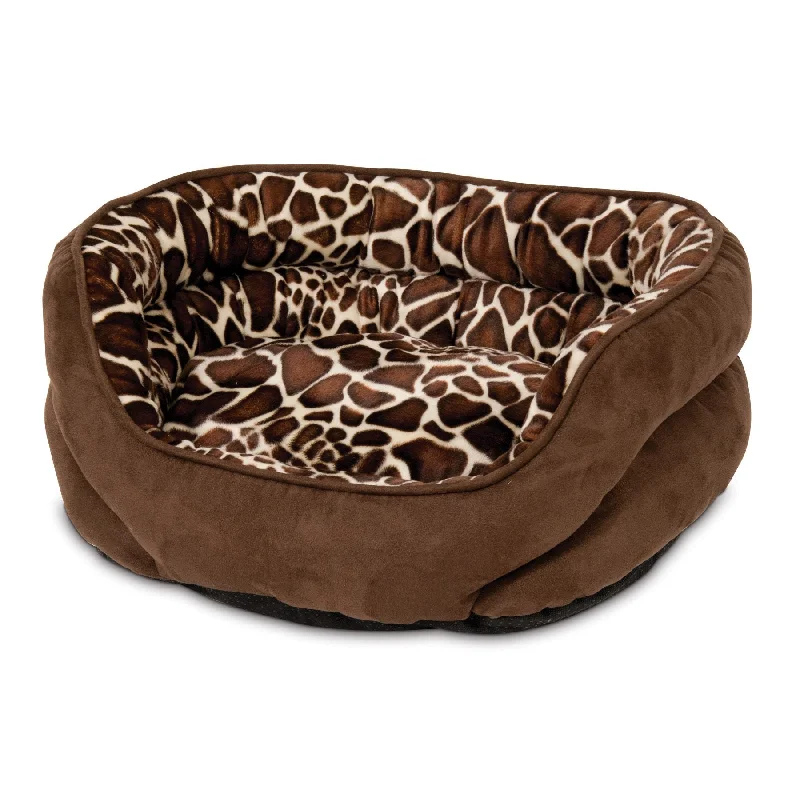 Adjustable pet grooming stand-Aspen Pet Giraffe Print Oval Bed