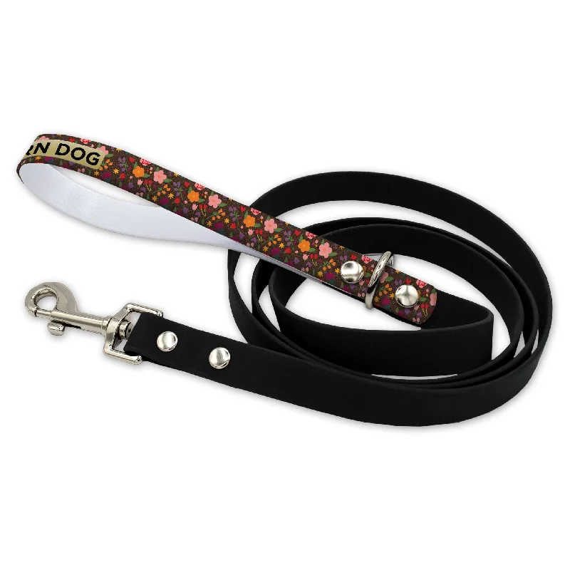 Embroidered cat safety collar-Barn Dog Floral Waterproof Leash With Silver Snap Hook