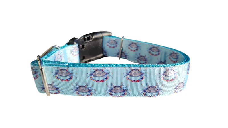 Plaid cat walking harness-Blue Crab Nylon Dog Collar