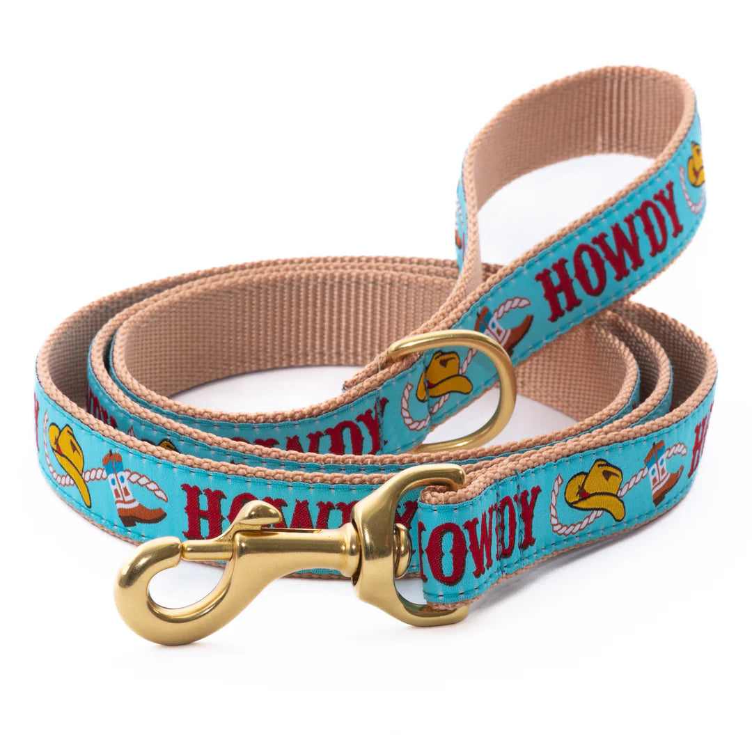 Elastic pet safety strap-Blue "Howdy" Dog Lead