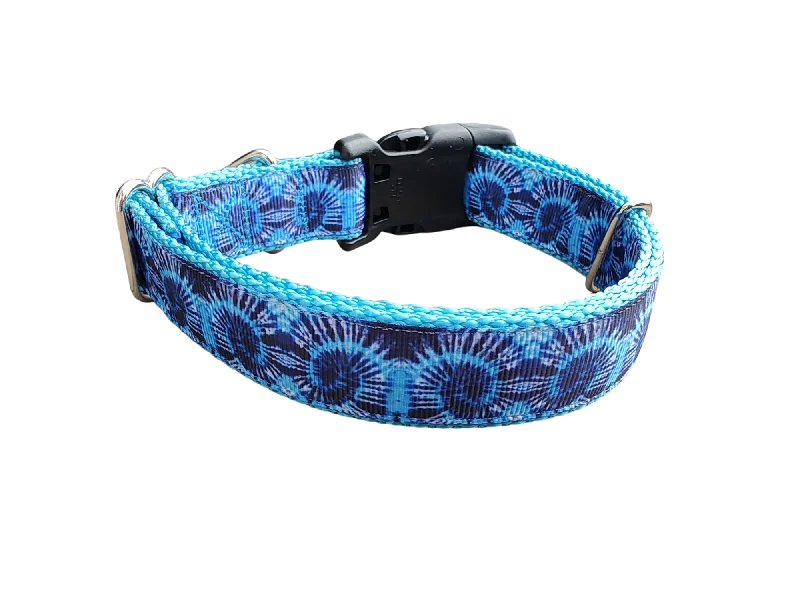 Bamboo bird feeding dish-Blue Tie Dye Nylon Dog Collar