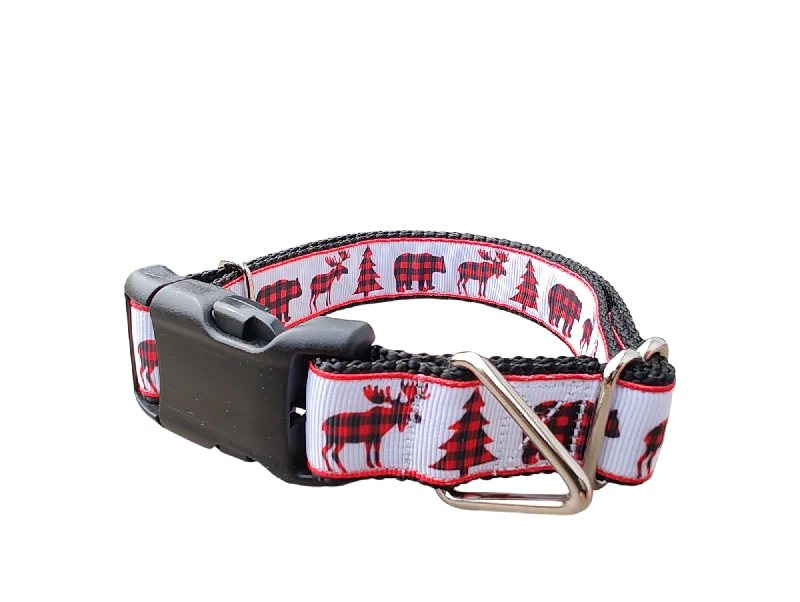 Sealable pet snack canister-Buffalo Check Forest Nylon Dog Collar