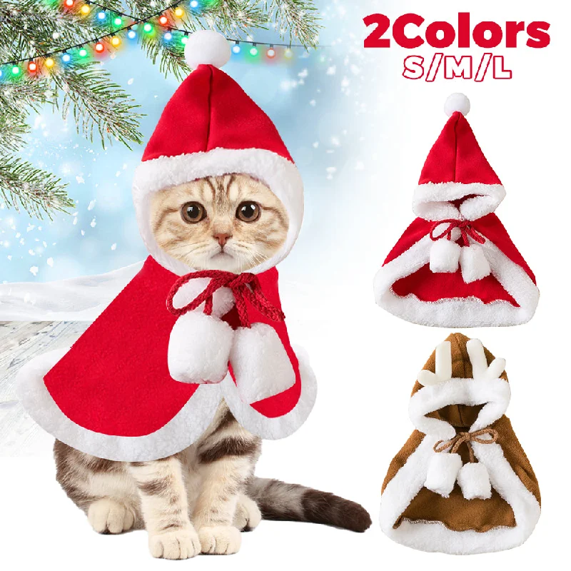 Sturdy pet travel ramp-Cat Christmas Outfits, Dog Cat Santa Claus Outfit, Soft And Thick Xmas Cape With Hat, Christmas Cat Dog Costume Pet Cape, Cat Christmas Costumes For Cats, Medium Cat Cape For Cats