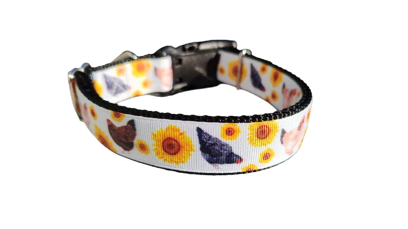 Portable pet fence panel-Chickens and Sunflowers Nylon Dog Collar