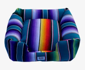 Durable catnip play toy-Saltillo Serape Bumper Bed - Marine