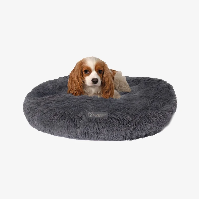 Quilted dog crate pad-Calming Dog & Cat Shaggy Bed - Dark Gray