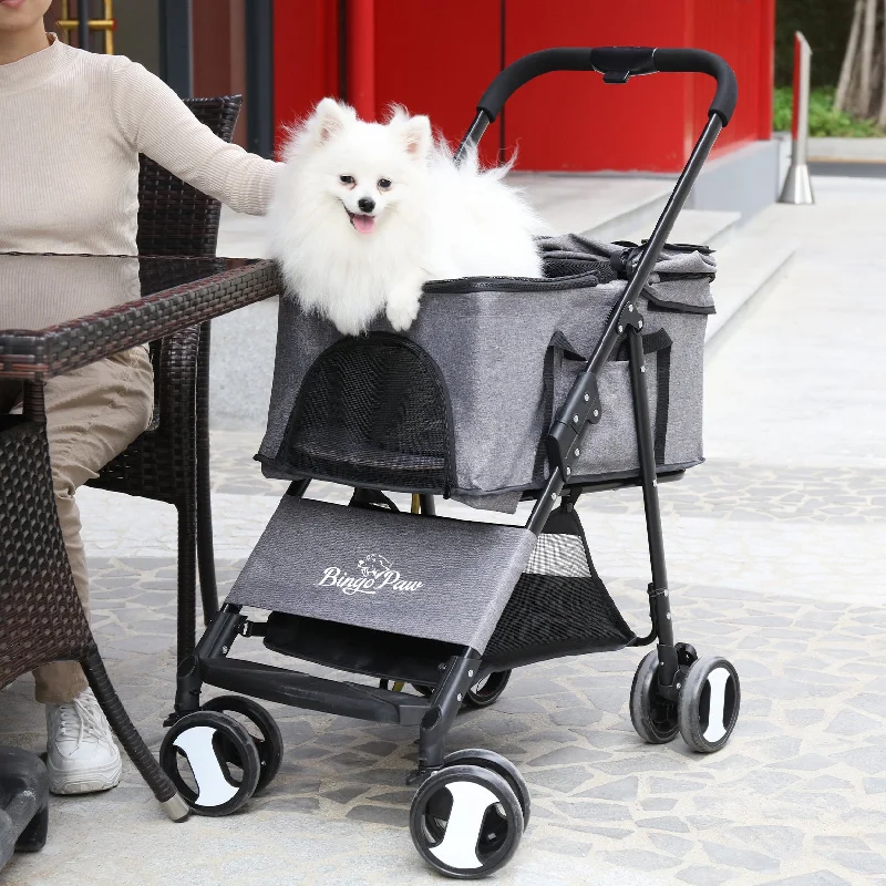 Tilted cat water bowl-Pet Stroller with Rain Cover Dog Cat Pushchair Trolley Detachable Carrier Folding