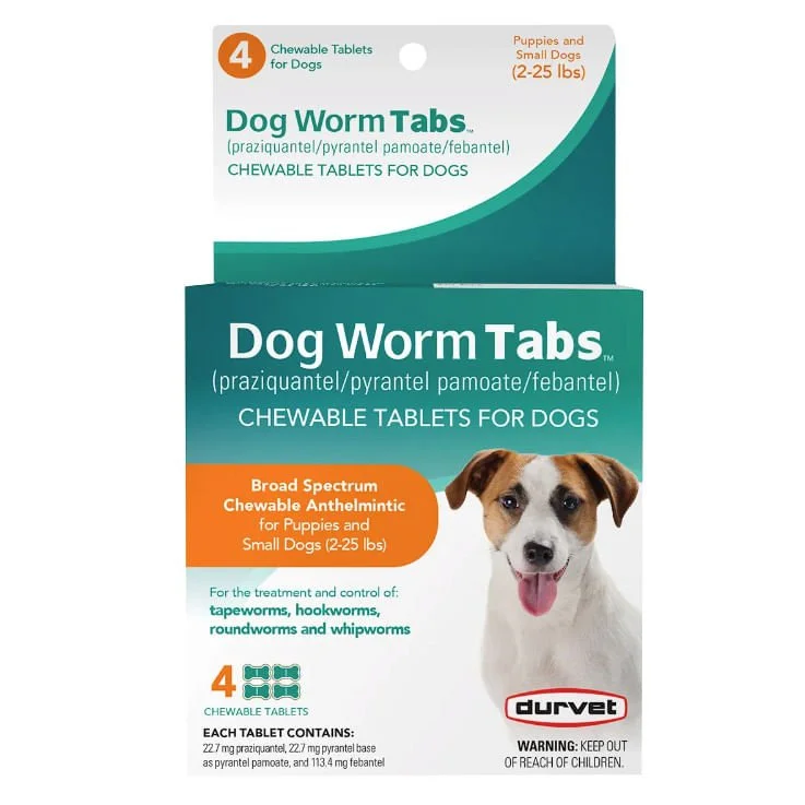 Solid rubber pet disc-Dog Worm Tabs, 4 Chewable Tablets