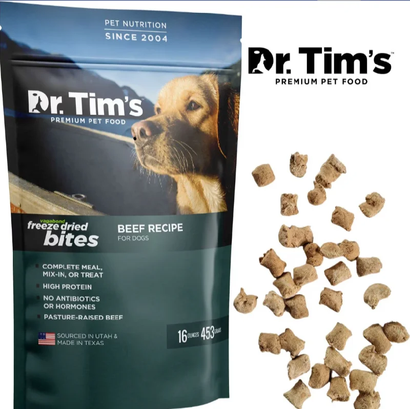 Odor-locking pet trash-Dr. Tim's Vagabond Freeze Dried Beef Bites for Dogs