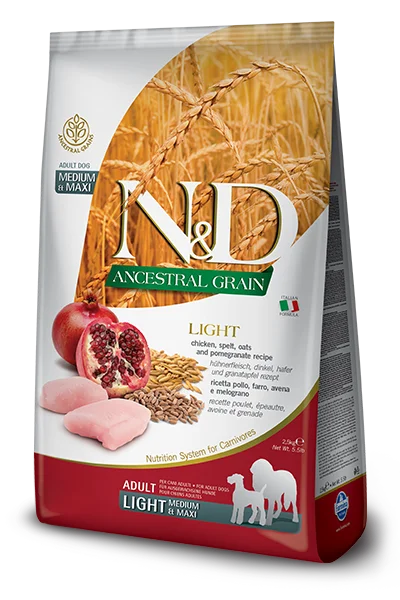 Vibration-based bark stopper-Farmina Natural & Delicious Ancestral Grain Light Chicken and Pomegranate Adult Medium & Maxi Dog Food