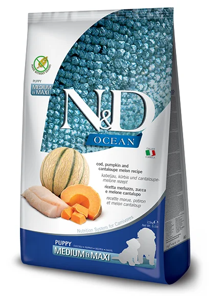 Slide-out pet gate-Farmina Natural & Delicious Ocean Cod, Pumpkin and Cantaloupe Medium & Maxi Puppy Food