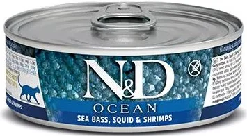 Natural aquarium pebbles-Farmina Natural & Delicious Ocean Sea Bass, Squid and Shrimp Canned Adult Cat Food