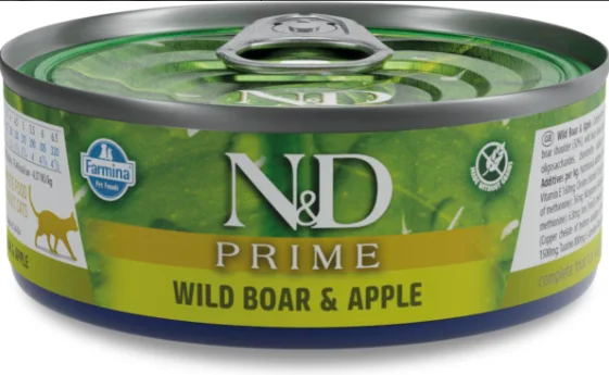 Pet-safe furniture polish-Farmina Natural & Delicious Prime Wild Boar and Apple Canned Adult Cat Food