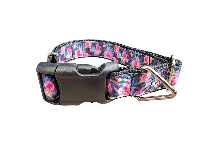 Soft rabbit walking harness-Flowers and Bluebirds Nylon Dog Collar