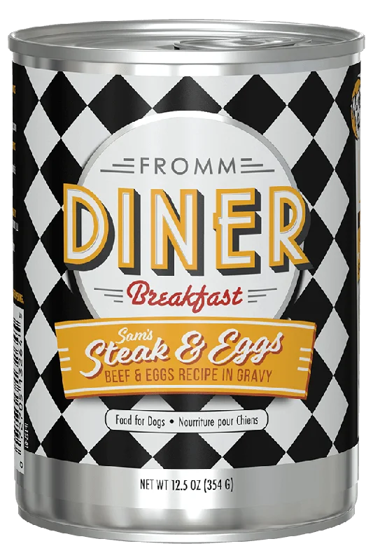 Glass pet treat jar-Fromm Diner Breakfast Sam's Steak & Eggs Beef & Eggs Recipe in Gravy Dog Food