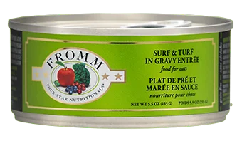 Raised cat feeding tray-Fromm Four-Star Surf & Turf in Gravy Entree Wet Food for Cats