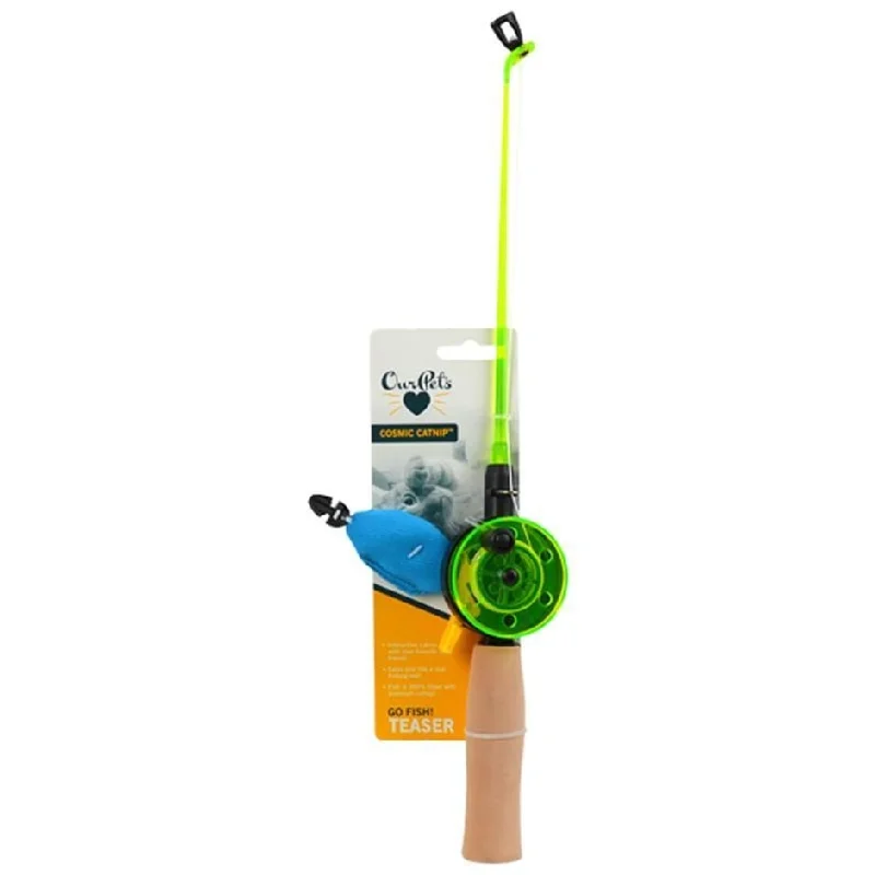 Expandable pet play pipe-GO FISH! FISHING ROD WITH CATNIP FISH (GREEN)