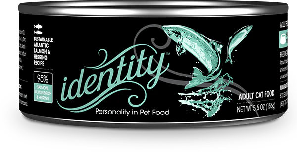 Flexible pet grooming pad-Identity 95% Sustainable Atlantic Salmon, Salmon Broth & Herring Pate Wet Cat Food