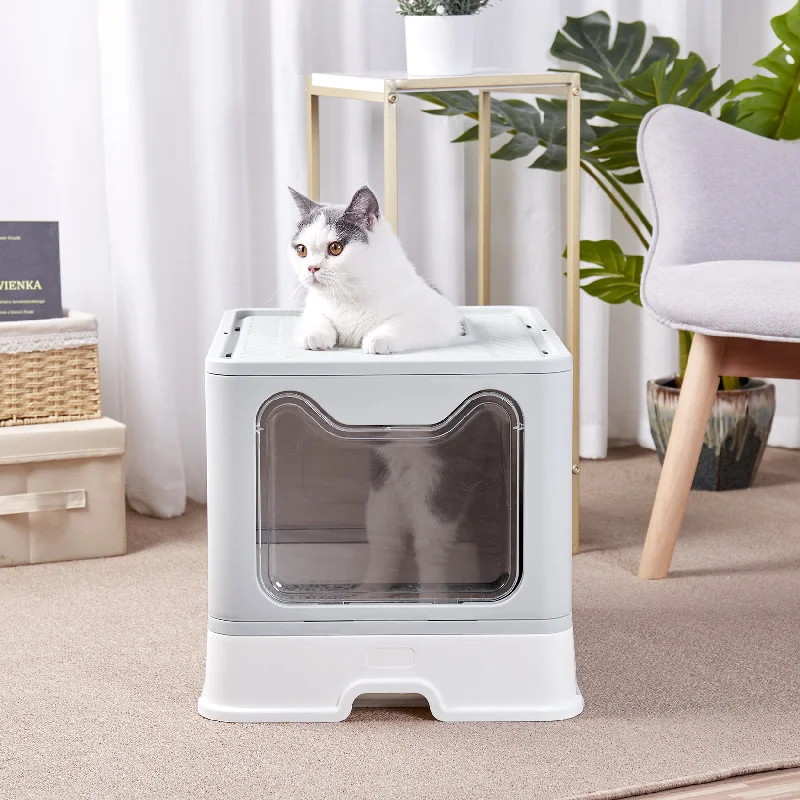 Travel-size dog grooming pack-Large Enclosed Cat Litter Box with Scoop Drawer Portable Foldable Litter Boxes Furniture for Cats Indoors Kittens