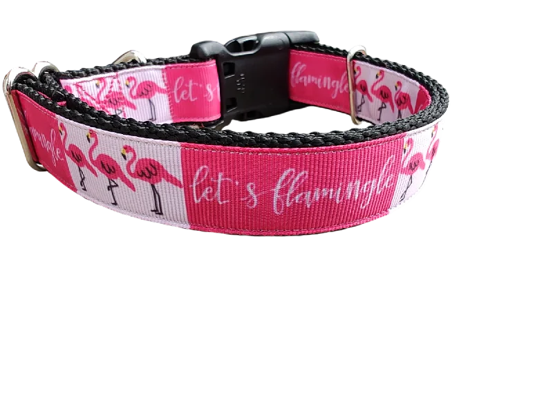 Tough rubber pet ring-Let's Flamingle Flamingo Nylon Dog Collar