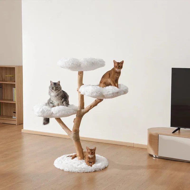 Collapsible dog sun tent-Michu Fluffy Blossom Real Wooden Cat Tree - Premium Quality & Stylish Cat Furniture - Extra Large