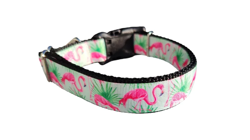 Grippy pet play mat-Mint Flamingo Nylon Dog Collar