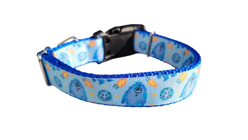 Bouncing puppy treat ball-Monsters In Space Nylon Dog Collar