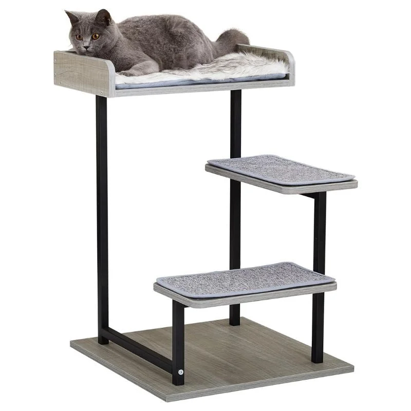 Brushed steel pet tag-Multi-Level 27" Cat Tree Tower with Anti-Skid Mats