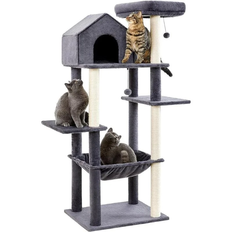 Flexible hamster adventure tube-Multi-Level Cat Tree with Plush Hammock for Indoor Cats