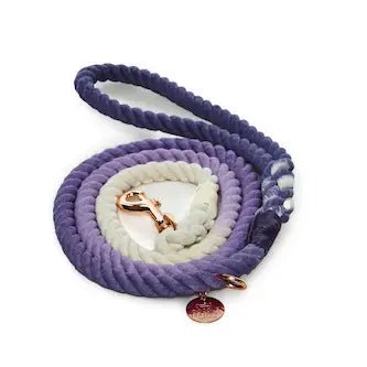 Angled pet food stand-Natural Rope Leash - Purple Ombre