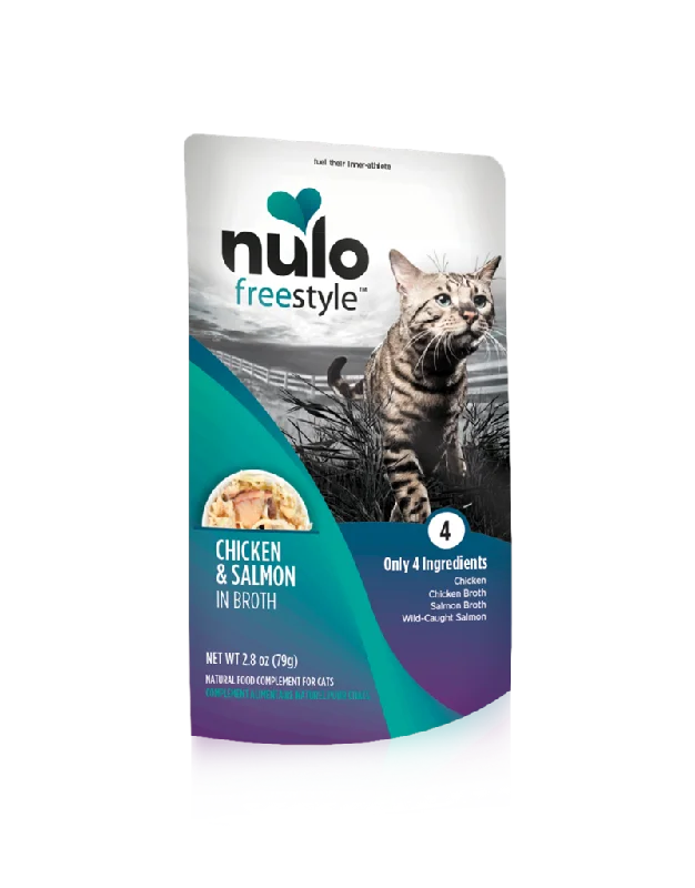 Glossy ceramic pet bowl-Nulo FreeStyle Chicken & Salmon in Broth Recipe for Cats