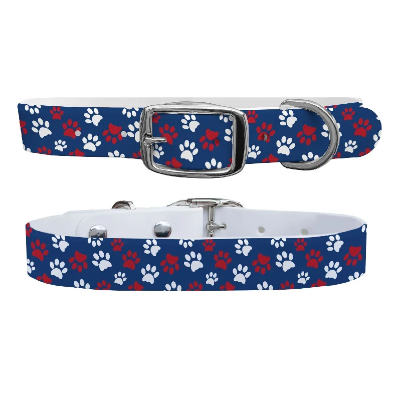 Plastic cat furniture guard-Pawtriot Navy Dog Collar With Silver Buckle