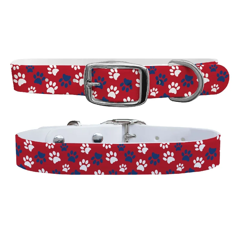 Velvet pet sleep cave-Pawtriot Red Dog Collar With Silver Buckle