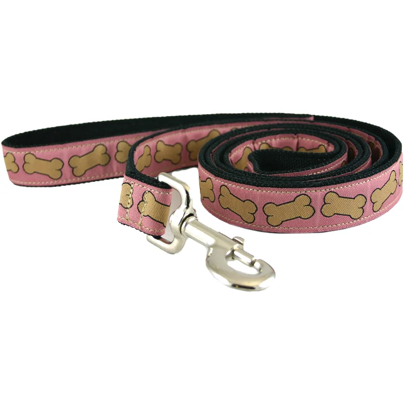 Swivel-clip pet leash-Hemp Dog Leash 6' Pink Bones