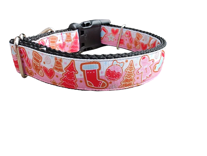 Glossy ceramic pet bowl-Pink Christmas Cookies Nylon Dog Collar