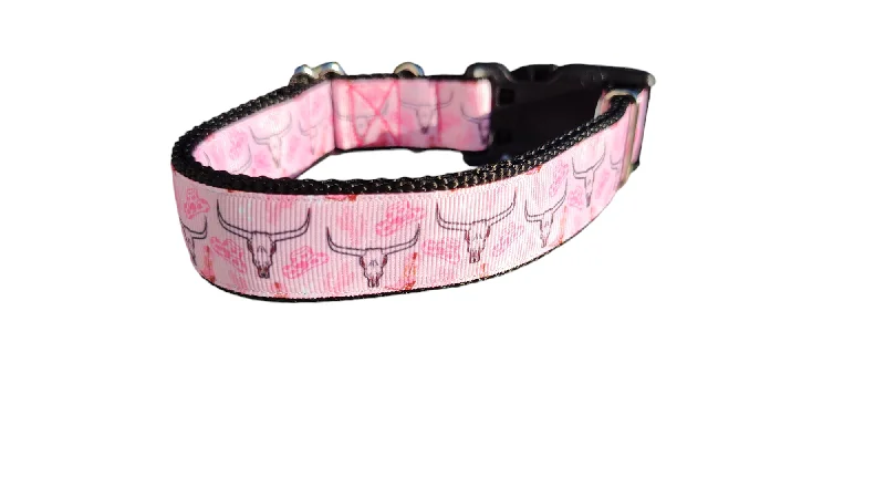 Striped dog hiking leash-Pink Western Longhorn Nylon Dog Collar