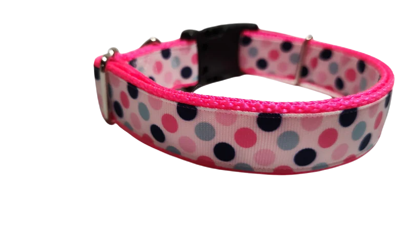 Brushed steel pet tag-Polka Dots Pattern Nylon Dog Collar