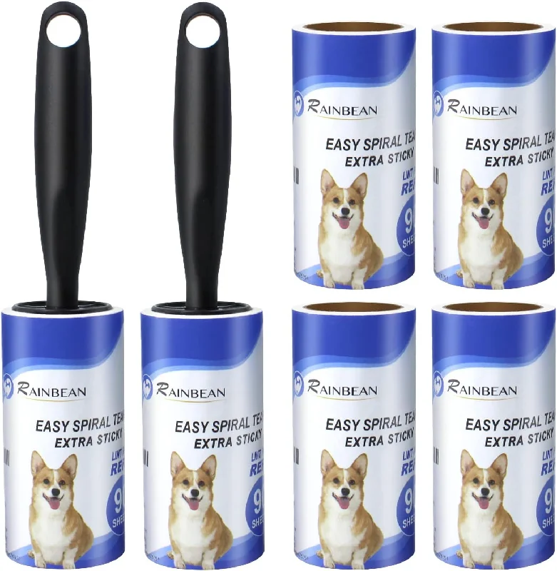 Engraved stainless pet tag-RAINBEAN Lint Rollers For Pet Hair Extra Sticky, 540 Sheets 6 Refills Lint Roller With 2 Upgrade Handles, Portable Lint Remover Brush Pet Hair Remover For Dog Cat Hair Removal, Clothes, Furniture