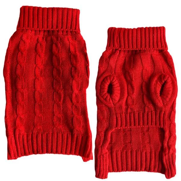 Scented pet waste bags-Red Cable Knit Dog Sweater