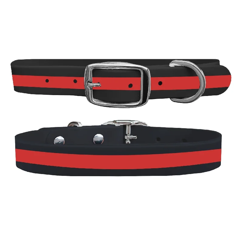 Adjustable bark control collar-Red Line Firefighter Dog Collar With Silver Buckle