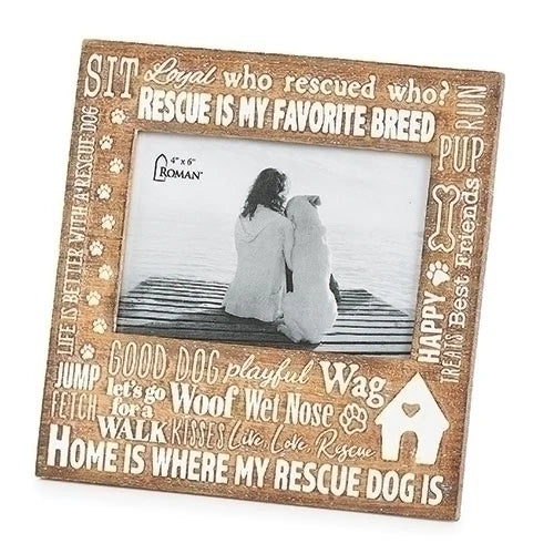 Solid rubber pet disc-ROMAN RESCUE DOG WORD FRAME 4X6