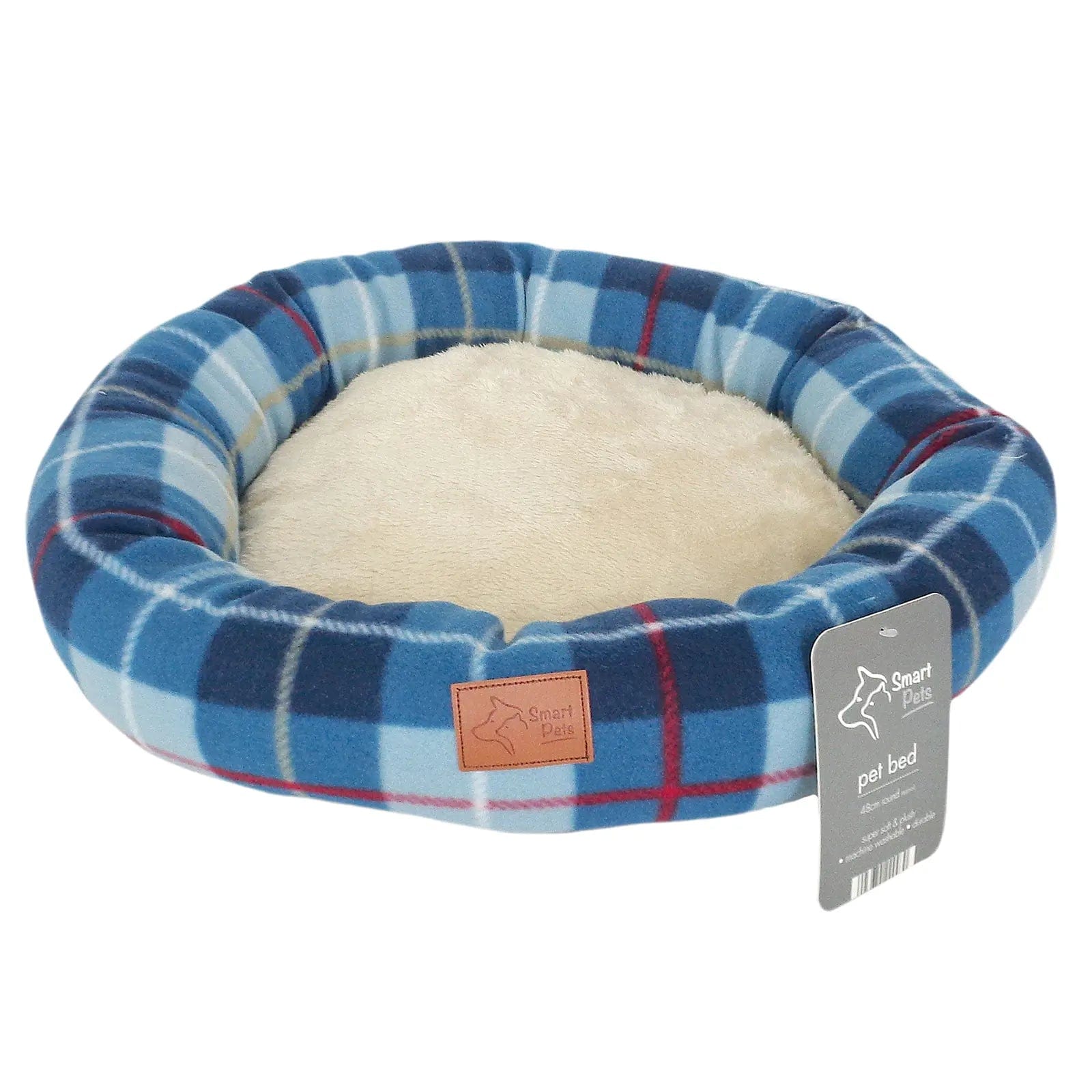 Fleece-lined dog boots-Round Pet Bed Dog Cat Cushion Tartan Fleece Check Pattern 48cm