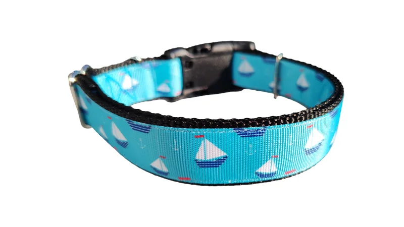 Adhesive pet hair remover-Sailboats Nylon Dog Collar