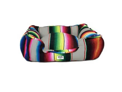 Pet-safe furniture polish-Saltillo Serape Bumper Bed- Light Grey