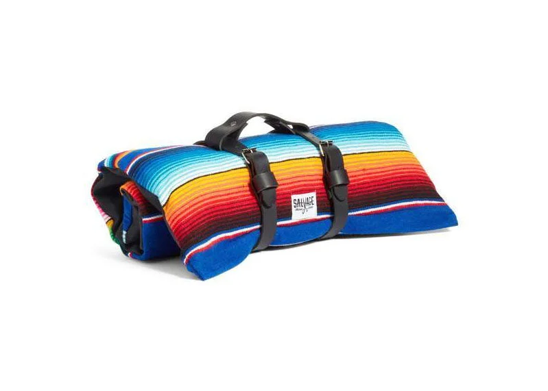 Retractable dog tie-out-Saltillo Serape Rollup Bed- Azul